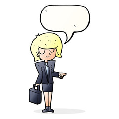 cartoon businesswoman pointing with speech bubble