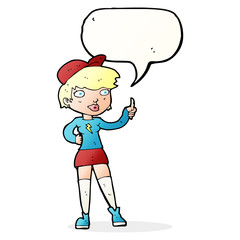 cartoon skater girl giving thumbs up symbol with speech bubble
