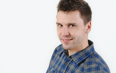 Fototapeta premium Smiling portrait face of real man with retro colour and high detail