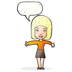cartoon woman giving thumbs up symbol with speech bubble