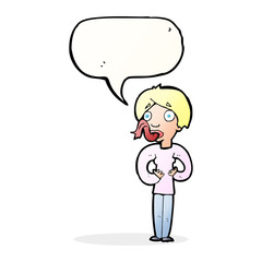 cartoon woman sticking out tongue with speech bubble