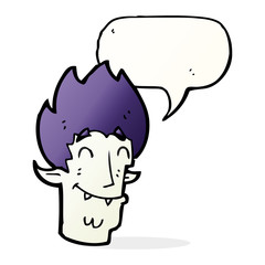 cartoon happy vampire head with speech bubble
