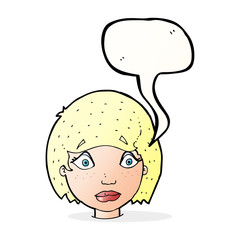 cartoon worried female face with speech bubble