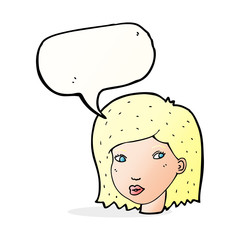 cartoon female face with speech bubble