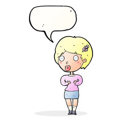 cartoon surprised woman with speech bubble