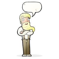 cartoon bearded hipster man with speech bubble
