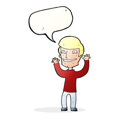 cartoon excited man with speech bubble