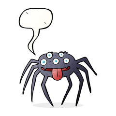 cartoon gross halloween spider with speech bubble