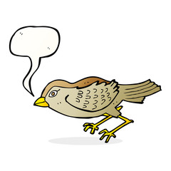 cartoon garden bird with speech bubble