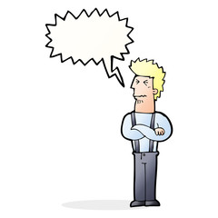 cartoon annoyed man with speech bubble