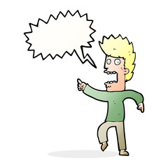 cartoon terrified man with speech bubble