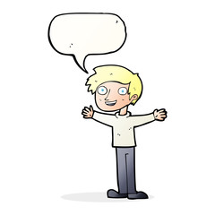 cartoon enthusiastic man with speech bubble