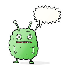 cartoon funny alien monster with speech bubble