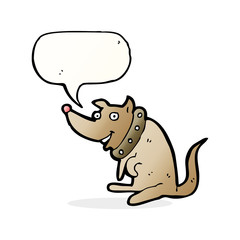 cartoon happy dog in big collar with speech bubble