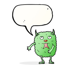 funny cartoon monster with speech bubble