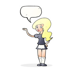 cartoon waitress with speech bubble