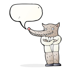 cartoon wolf man with speech bubble