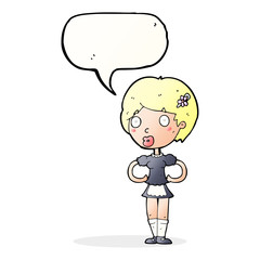 cartoon woman in french maid outfit with speech bubble