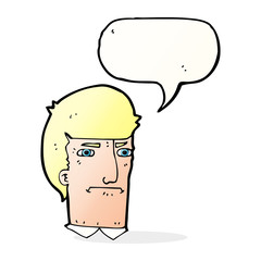 cartoon man narrowing eyes with speech bubble