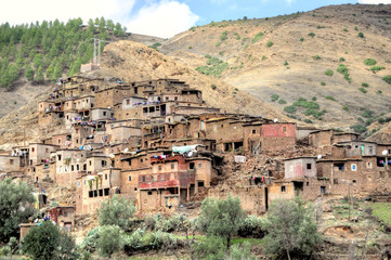 Fototapeta na wymiar A typical Moroccan Berber village in rugged and harsh the High Atlas Morocco 