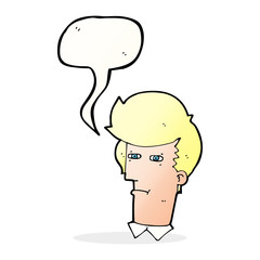 cartoon man narrowing eyes with speech bubble