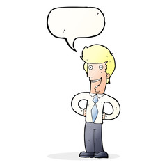 cartoon happy man with speech bubble