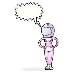 cartoon female astronaut with speech bubble