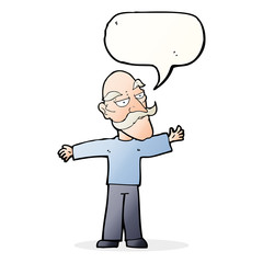 cartoon old man spreading arms wide with speech bubble