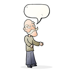 cartoon old man with mustache with speech bubble