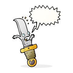 cartoon frightened knife with speech bubble