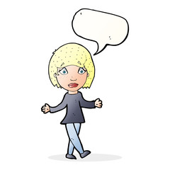 cartoon surprised woman with speech bubble