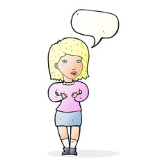 cartoon woman making excuses with speech bubble