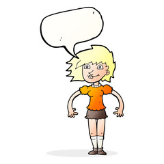 cartoon happy woman with speech bubble