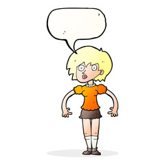 cartoon surprised woman with speech bubble