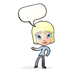 cartoon pointing woman with speech bubble