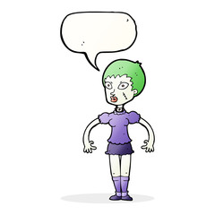 cartoon zombie monster woman with speech bubble