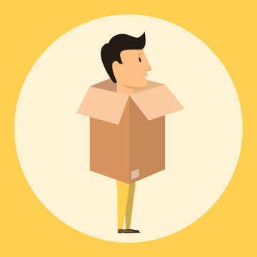 Boxman. Moving with boxes. Things in box. Transport company