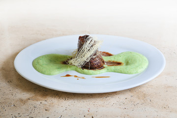 Fried meat with mashed potato puree