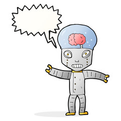 funny cartoon robot with speech bubble