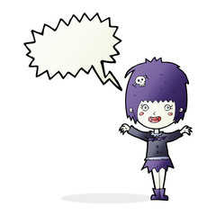 cartoon happy vampire girl with speech bubble