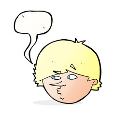 cartoon suspicious man with speech bubble