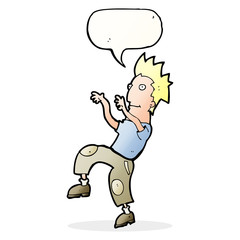 Fototapeta premium cartoon happy man doing funny dance with speech bubble