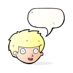 cartoon happy boy's face with speech bubble