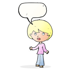 cartoon woman thinking with speech bubble