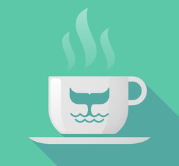 Long shadow cup of coffee with  a whale tail