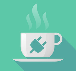 Long shadow cup of coffee with  a plug