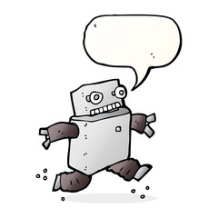 cartoon running robot with speech bubble