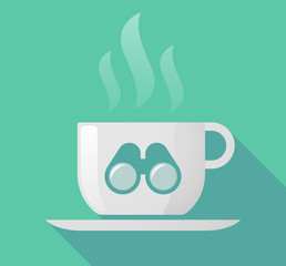 Long shadow cup of coffee with  a binoculars