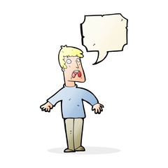 cartoon terrified man with speech bubble