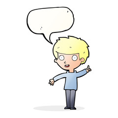 cartoon boy with idea with speech bubble